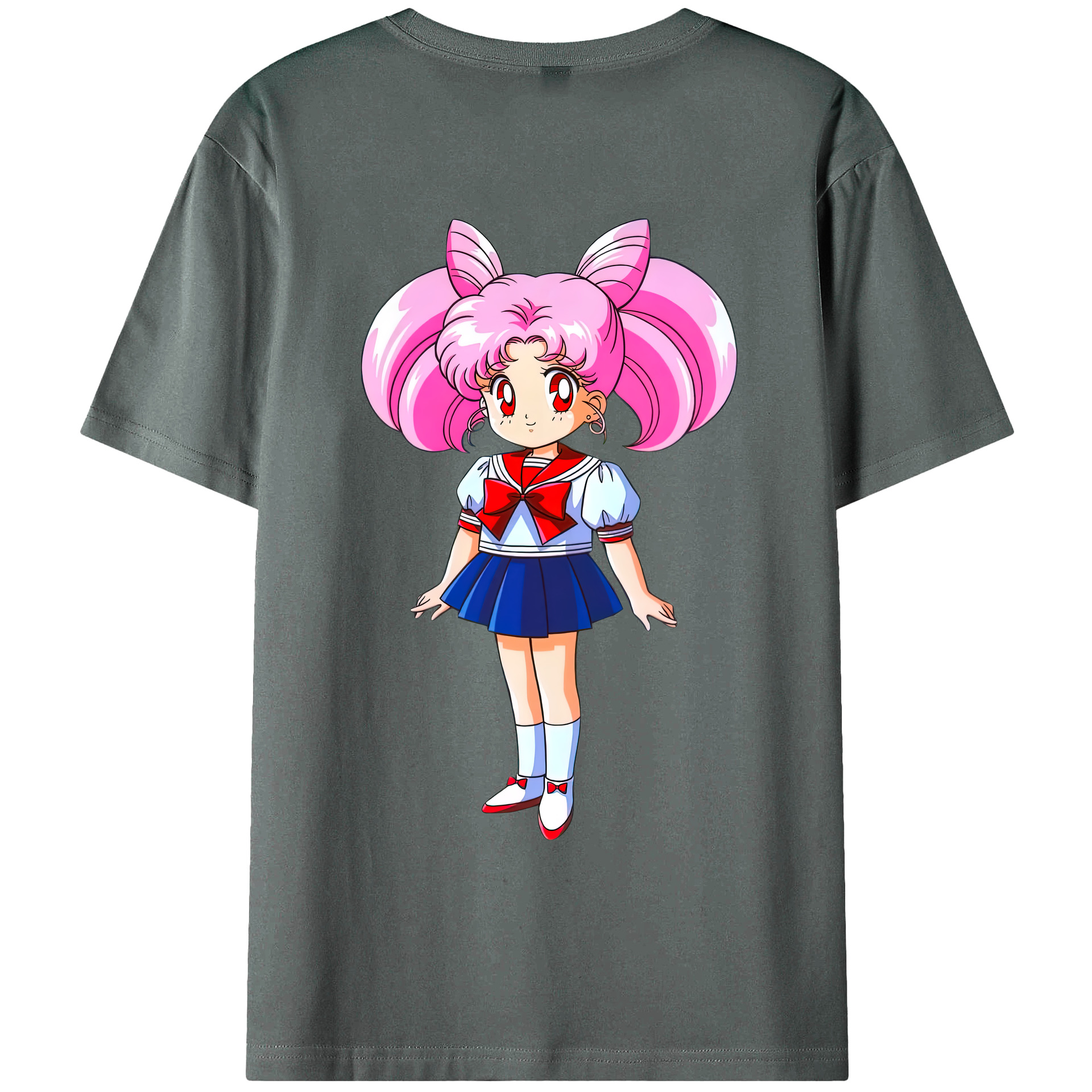 （画像用） 美少女戦士セーラームーン ちびうさ Sailor Moon Chibiusa Tsukino Usagi Small Lady Serenity 綿100％ メンズ半袖Tシャツ（バックプリント） 通気性
